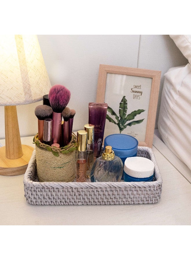 CELEZAR Farmhouse Toilet Paper Holder 10 x 6 x 2 in White Serving Tray Decorative Toilet Paper Basket Storage Bathroom Sink Vanity Trays Shallow Storage Bins Vanity Tray Rattan Guest Towel Napkin (White Wash) - Image 4